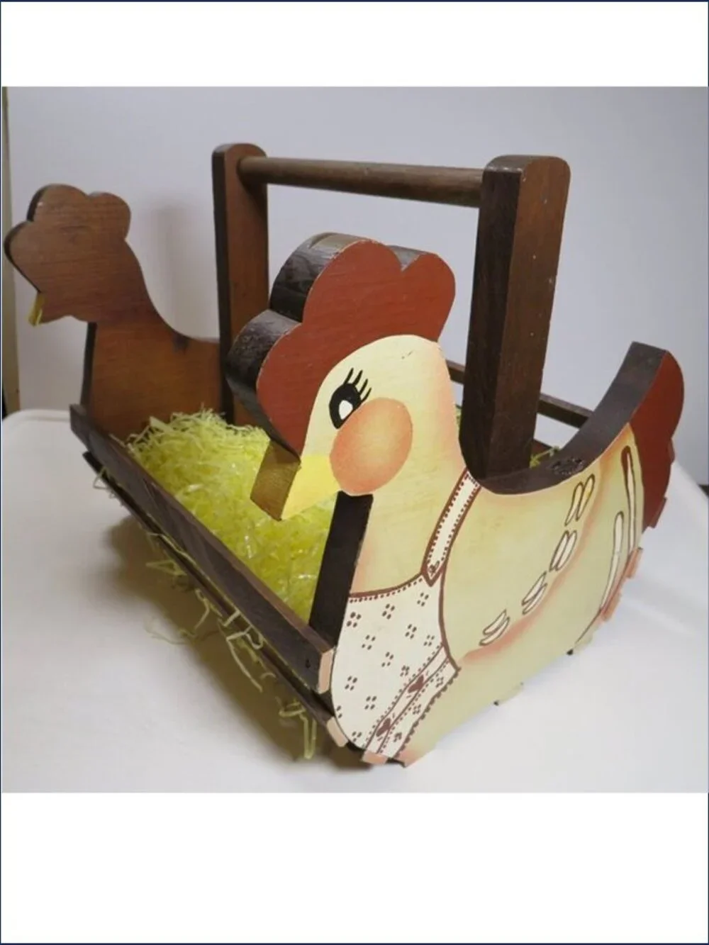 Vintage chicken hen basket slatted all wood hand painted FARMHOUSE farm Easter